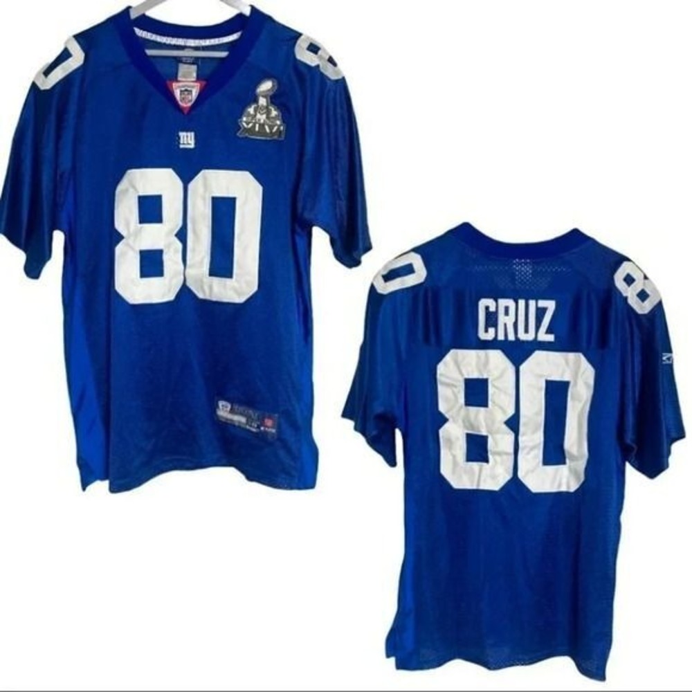 Reebok NY Giants Victor Cruz 48 Blue Super Bowl XLVI On-Field Jersey